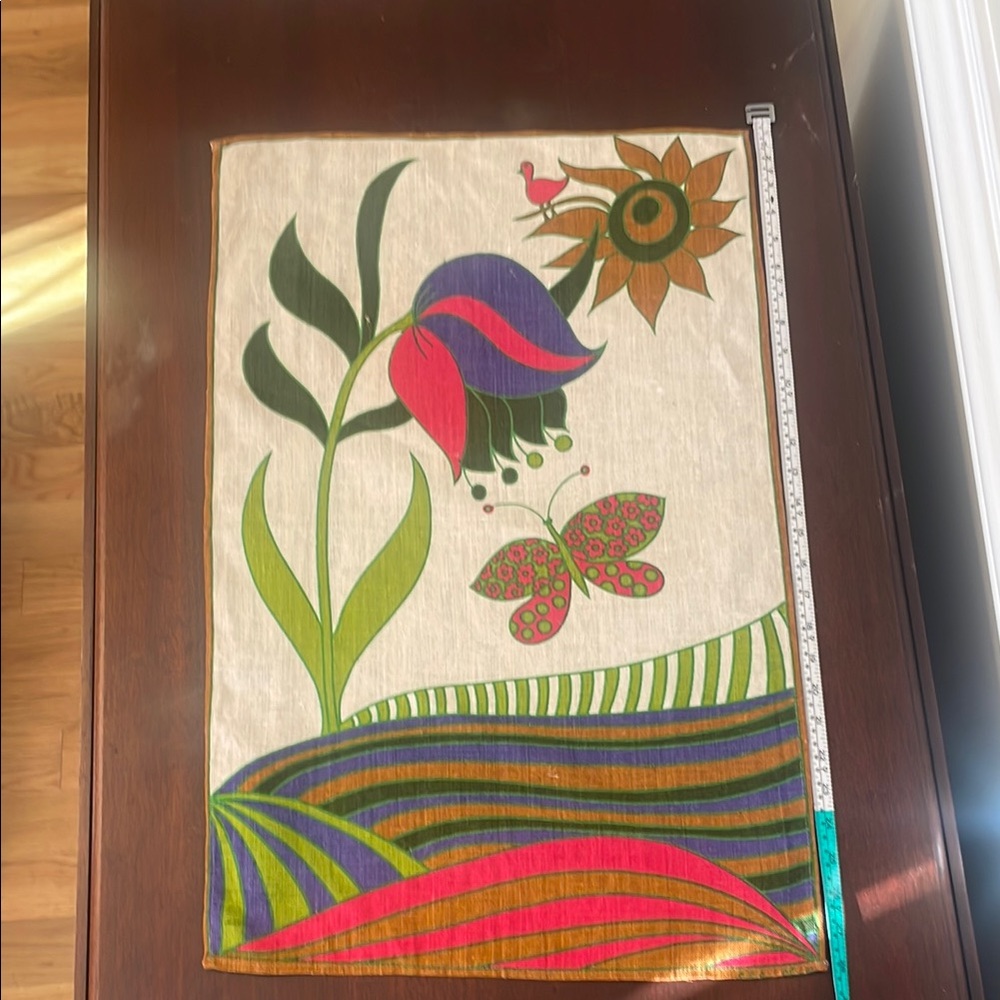 Vintage French Colorful Floral and Butterfly Wall Hanging